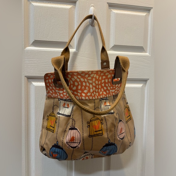 FOSSIL Key-Per Birdcage Coated Canvas Shoulder Tote Bag Purse 16x13x5” - Picture 5 of 15